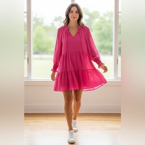 Vince Camuto Pink Tiered Babydoll Dress NWT Size Large